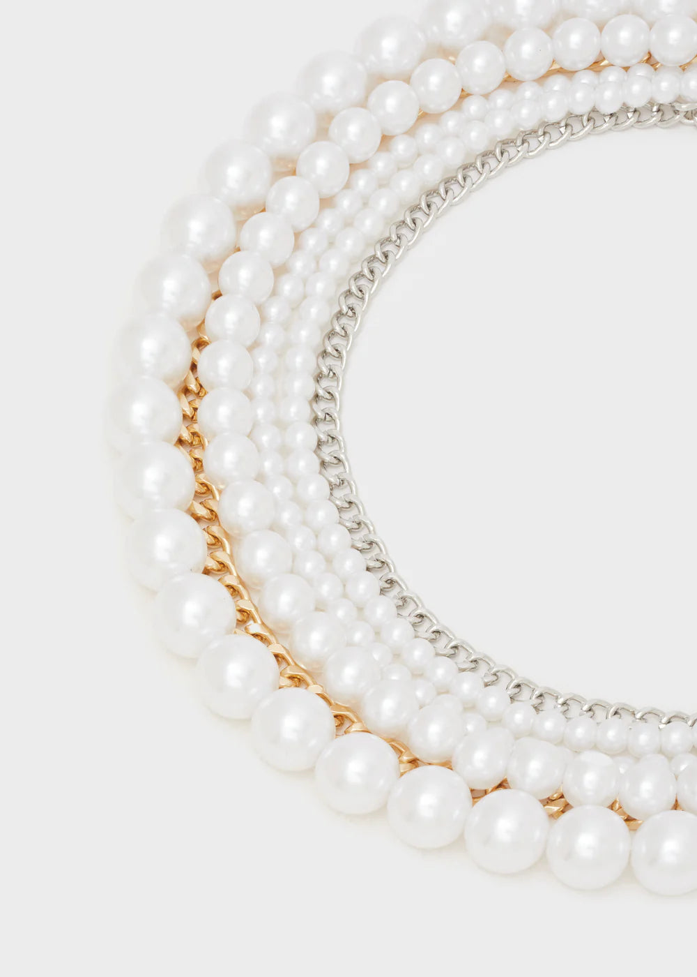 COLLANA MULTIFILO CON PERLE E CATENE ORO/ARGENTO - Nalì