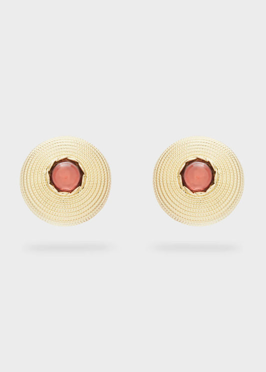 ORECCHINI TONDI ORO+PIETRA ARANCIO CLIP