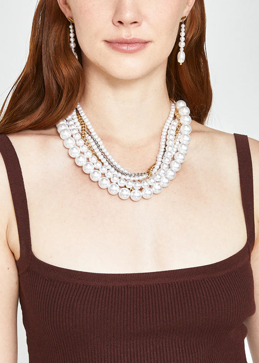 COLLANA MULTIFILO CON PERLE E CATENE ORO/ARGENTO - Nalì