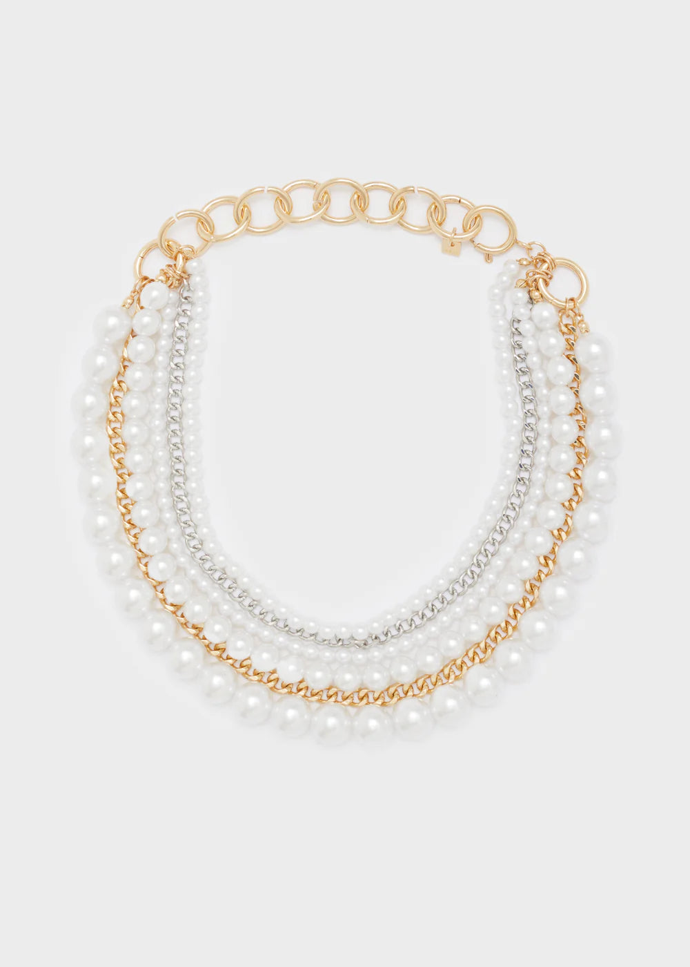 COLLANA MULTIFILO CON PERLE E CATENE ORO/ARGENTO - Nalì