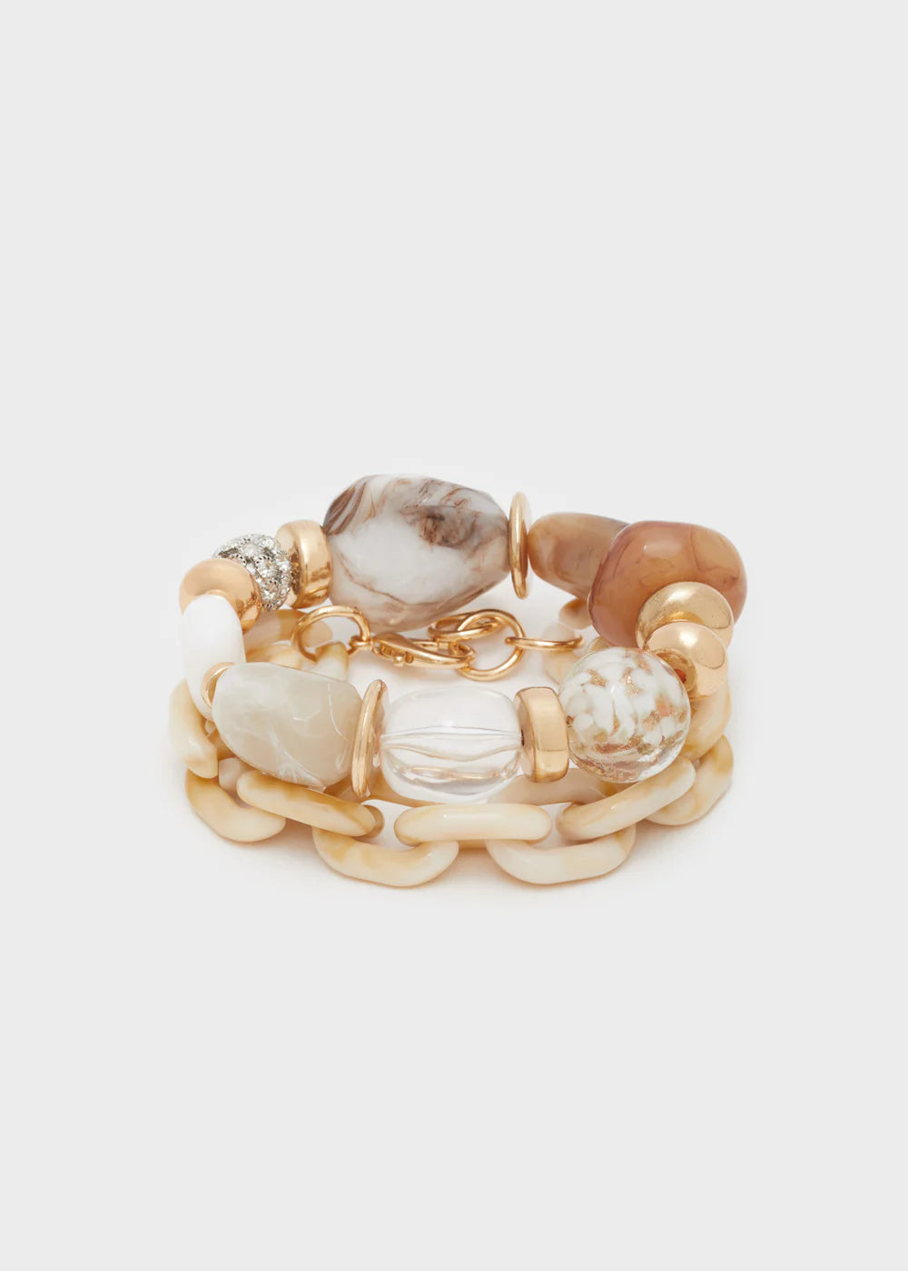 SET BRACCIALI CIOTTOLI ORO+ RESINA BEIGE/GRIGIO - Nalì