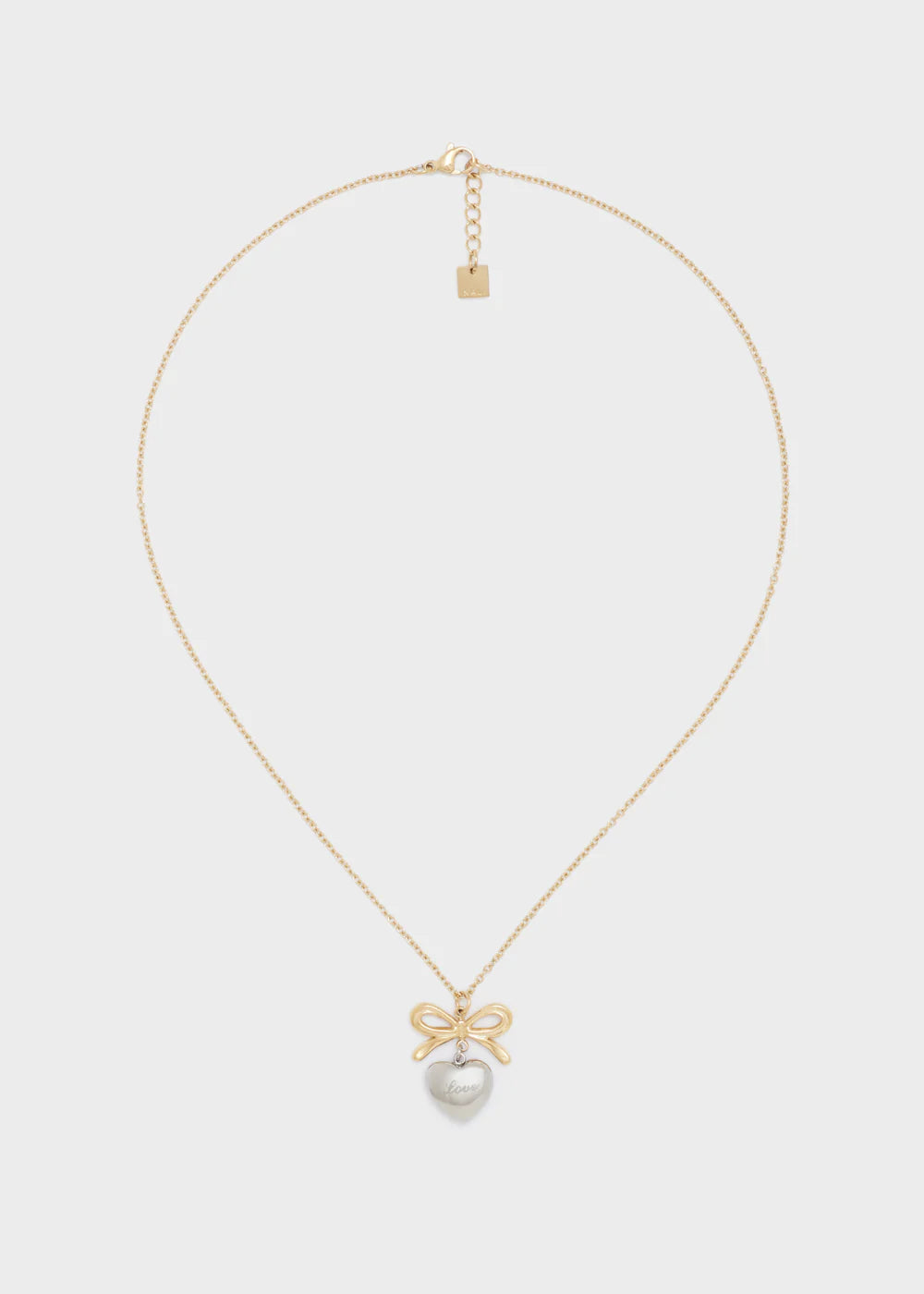 COLLANA FIOCCO E CUORE ACC. INOS. ORO/ARG. - Nalì
